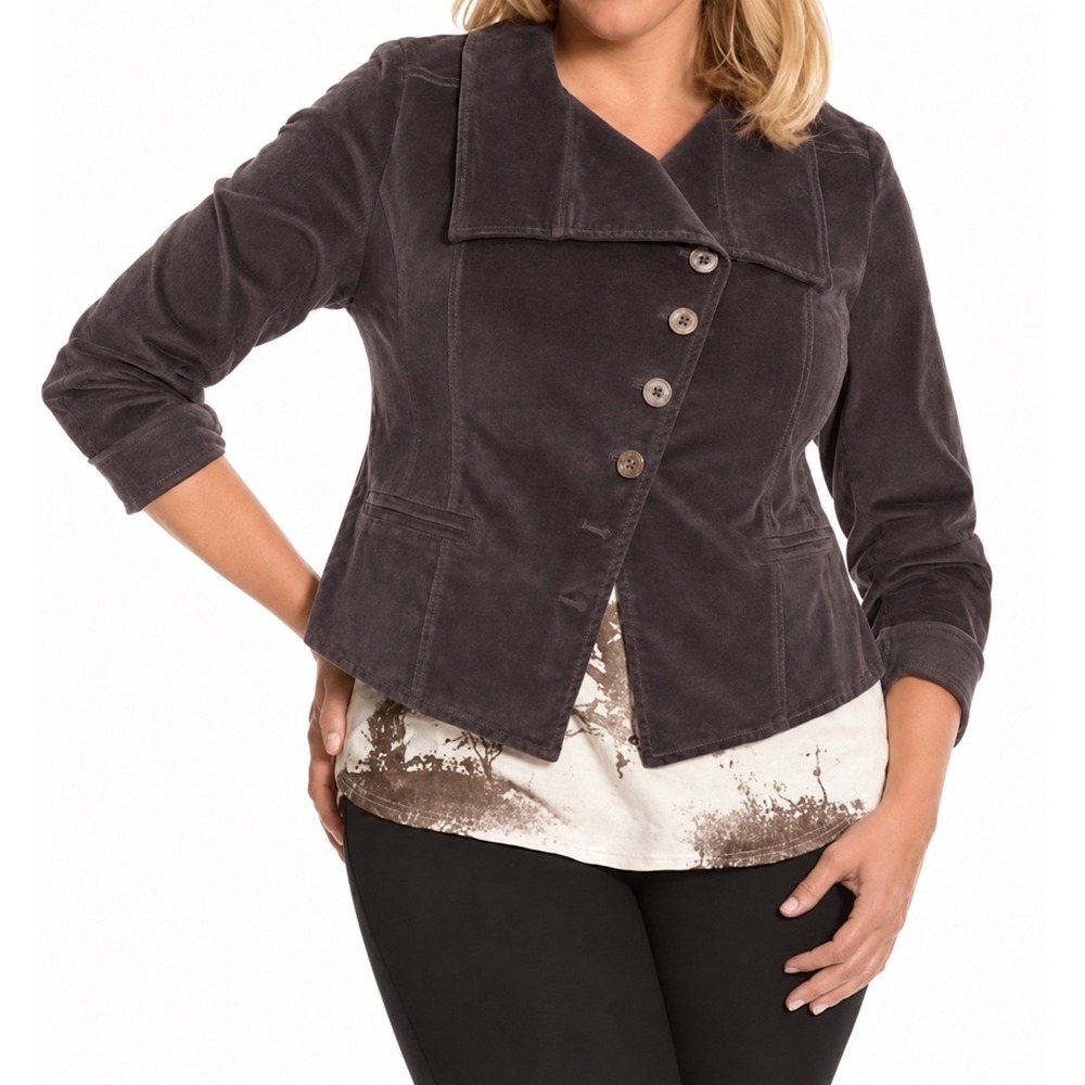 NWT Lane Bryant Gray Corduroy Asymmetrical Button Jacket Size 28